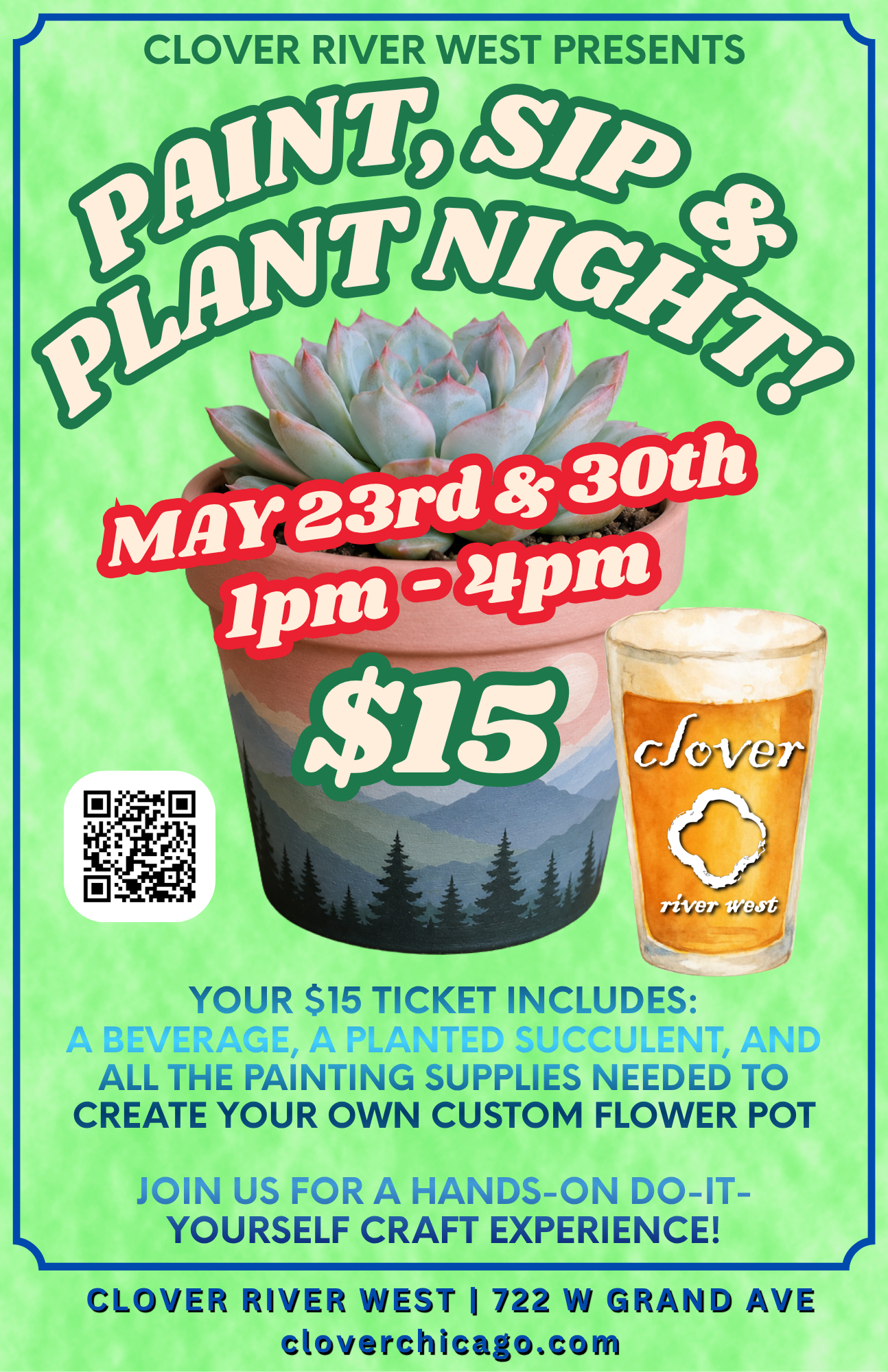 Paint, Sip & Plant Night – Clover River West – May 23rd & 30th
