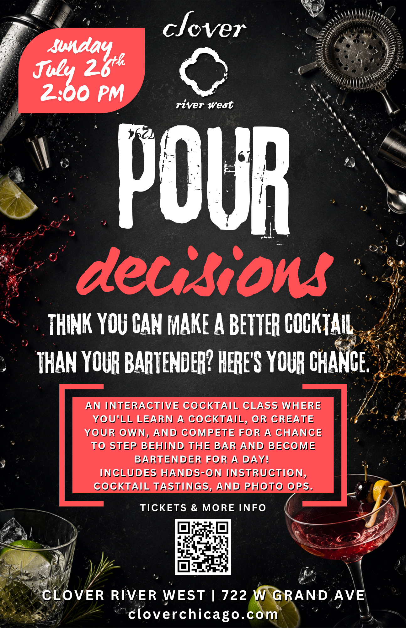 July 26, 2026 | Pour Decisions Cocktail Class | Clover River West