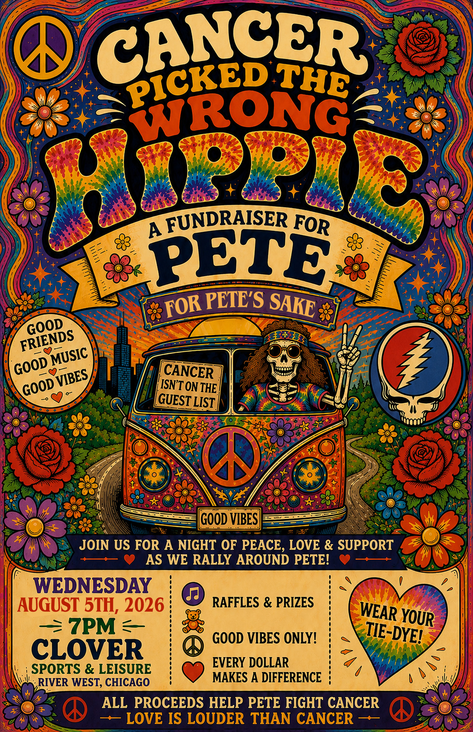 August 5, 2026 | Cancer Picked the Wrong Hippie: A Fundraiser for Pete | Clover River West
