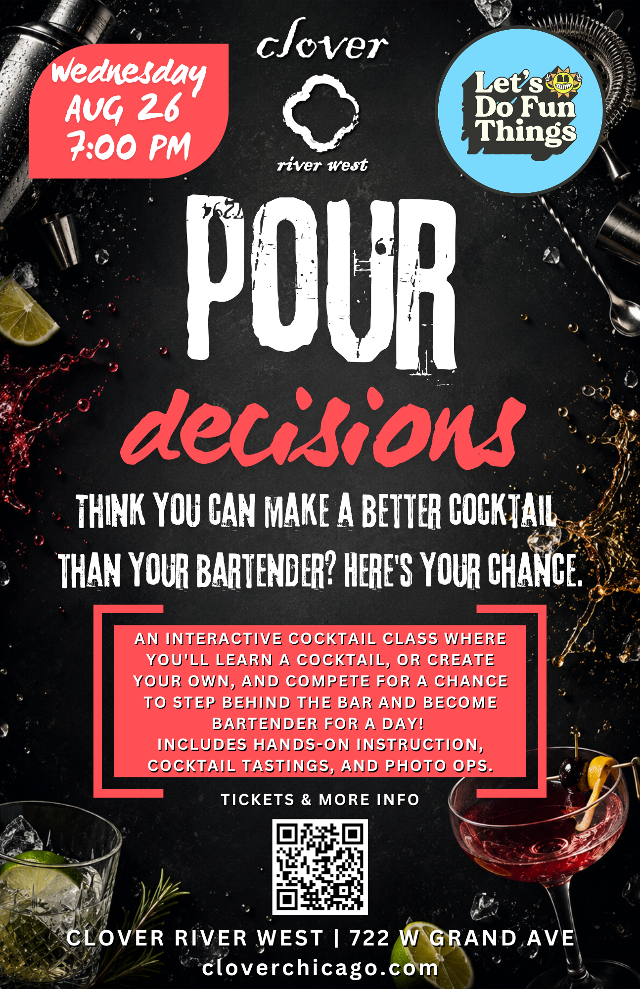 August 26, 2026 | Pour Decisions Cocktail Class | Clover River West